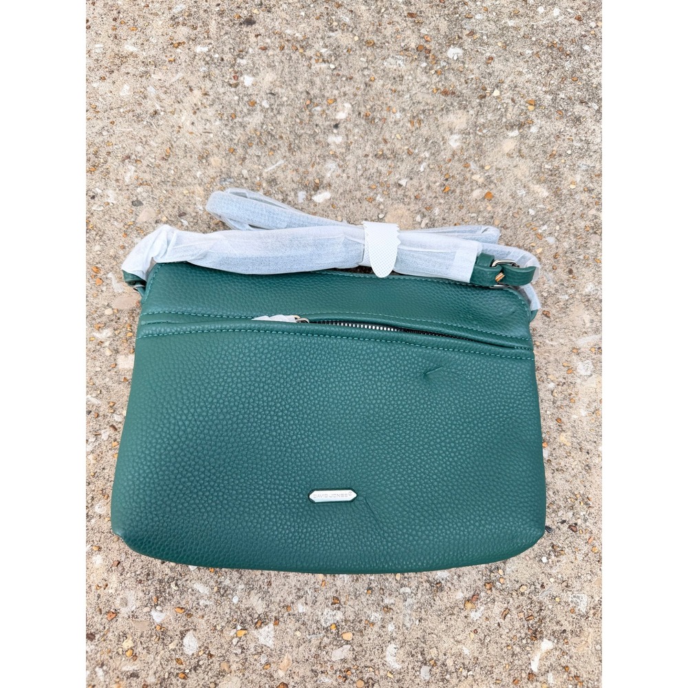 David Jones Paris Dark Green Pebbled Faux Leather Crossbody Bag CH21031 NEW‎